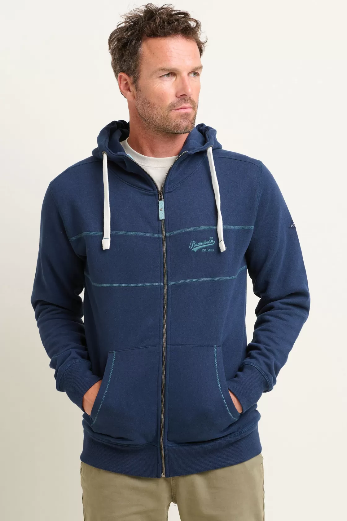 Sweatshirts And Hoodies>Brakeburn Zip Through Hoodie Navy